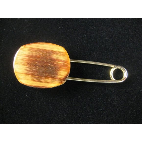 Safety Pin Brooch 2 In Vintage 50s 60s Goldtone Wooden Jewelry Modern MOD - Picture 4 of 4